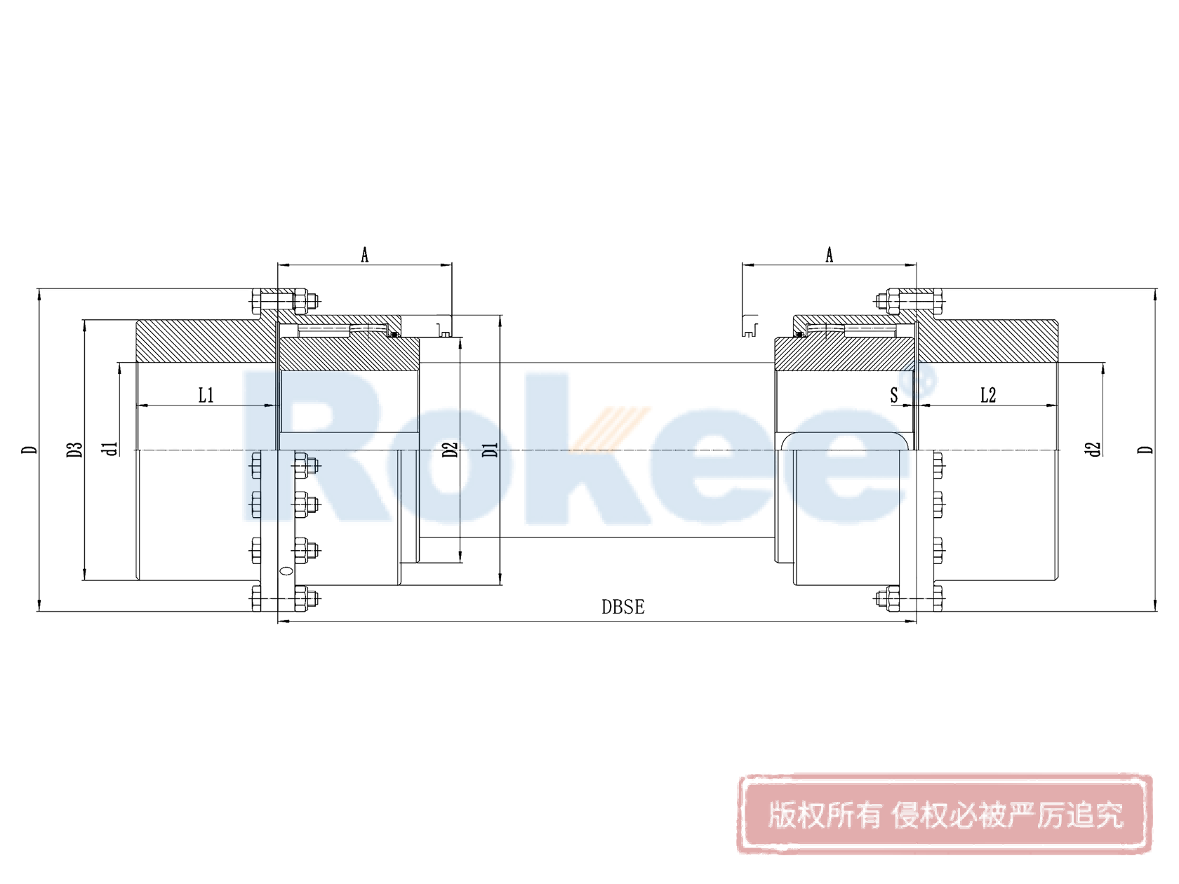 帶中間軸鼓形齒聯軸器,中間接軸型鼓形齒式聯軸器